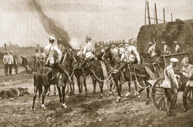 Artiglieria cosacca russa che ingaggia i cinesi fuori Pechino, illustrazione da 